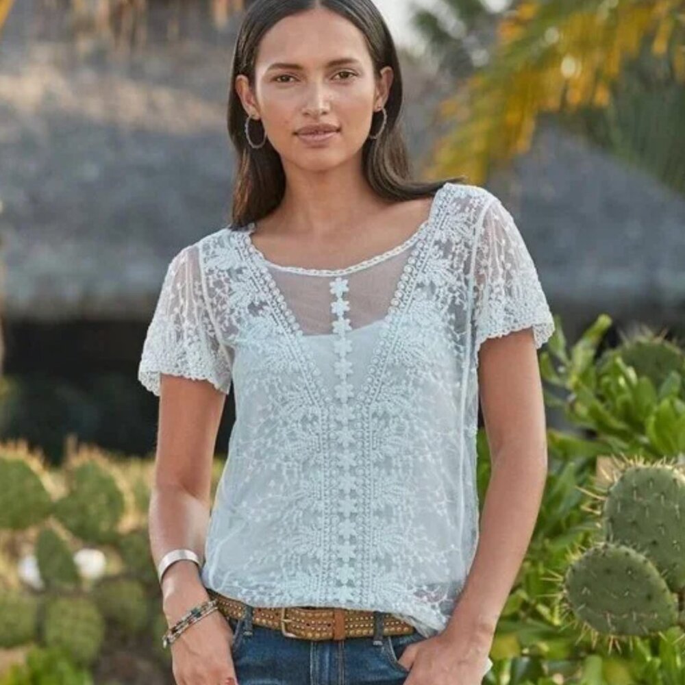 BLOUSE - Women's Sundance Somerset Garden White Floral Lace Blouse. Size Large.